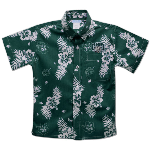 Ohio University Bobcats Hunter Green Hawaiian Short Sleeve Button Down Shirt