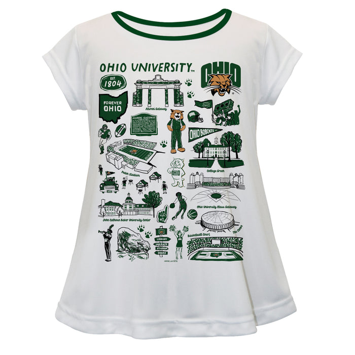Ohio University Bobcats Hand Sketched Vive La Fete Impressions Artwork White Short Sleeve Top