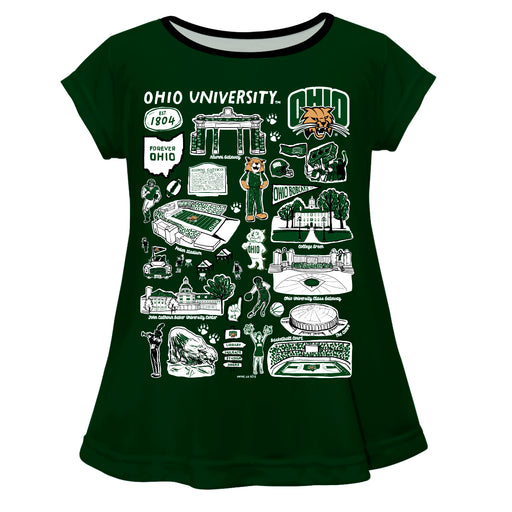Ohio University Bobcats Hand Sketched Vive La Fete Impressions Artwork Green Short Sleeve Top