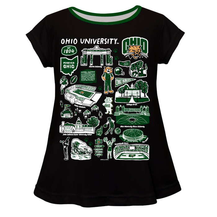 Ohio University Bobcats Hand Sketched Vive La Fete Impressions Artwork Black Short Sleeve Top