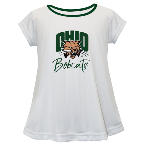 Ohio Bobcats Vive La Fete Girls Game Day Short Sleeve White Top with School Logo and Name