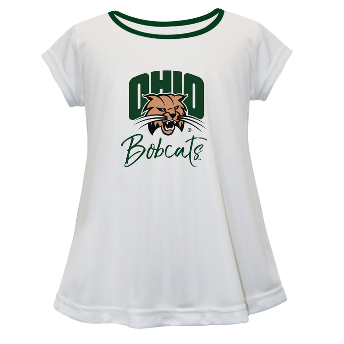 Ohio Bobcats Vive La Fete Girls Game Day Short Sleeve White Top with School Logo and Name