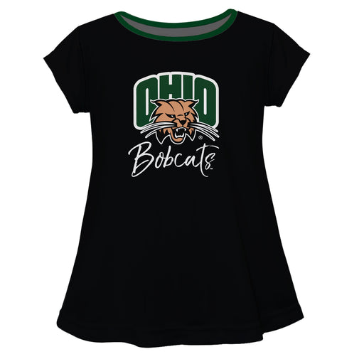 Ohio Bobcats Vive La Fete Girls Game Day Short Sleeve Black Top with School Logo and Name