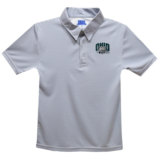 Ohio University Bobcats Embroidered Gray Stripes Short Sleeve Polo Box Shirt