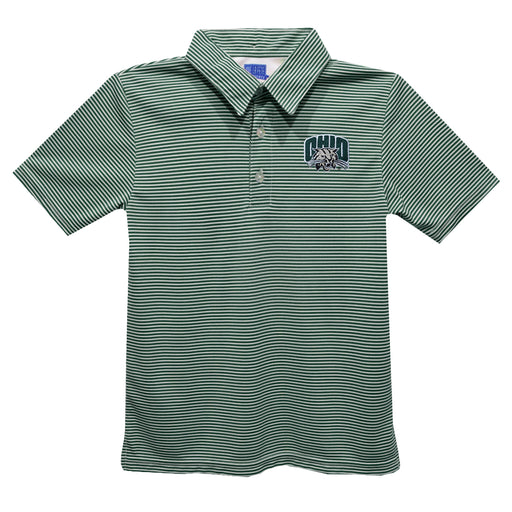 Ohio University Bobcats Embroidered Hunter Green Stripes Short Sleeve Polo Box Shirt