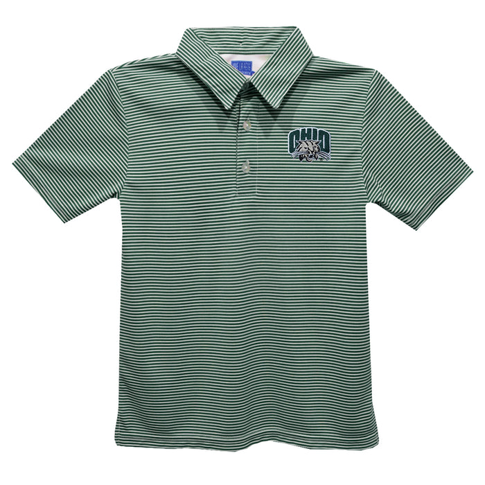 Ohio University Bobcats Embroidered Hunter Green Stripes Short Sleeve Polo Box Shirt