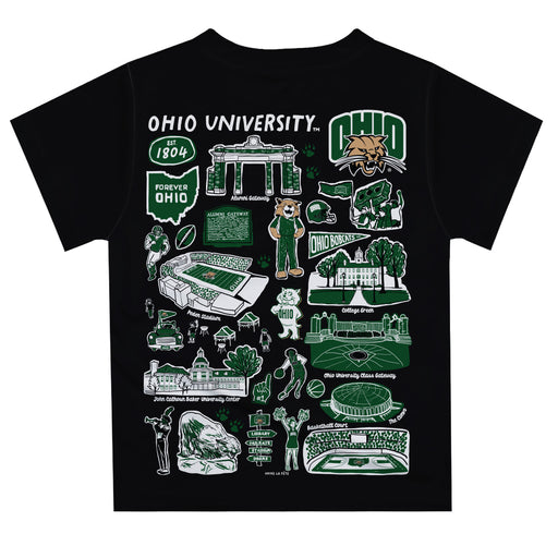 Ohio University Bobcats Hand Sketched Vive La Fete Impressions Artwork Boys Black Short Sleeve Tee Shirt - Vive La Fête - Online Apparel Store