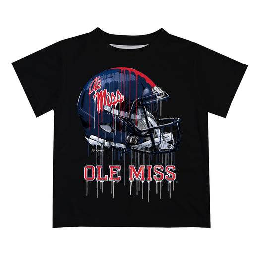 Ole Miss Rebels Original Dripping Football Helmet Black T-Shirt by Vive La Fete