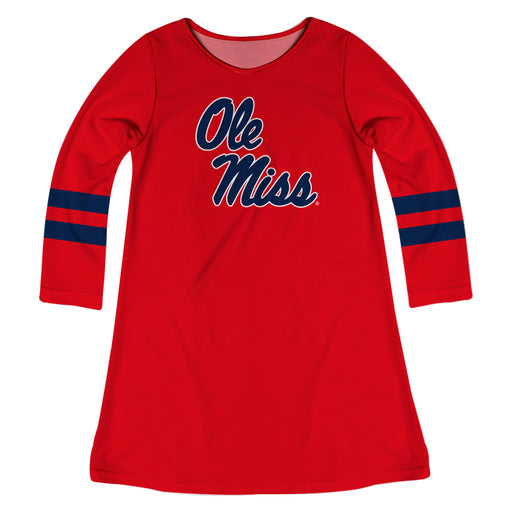 Mississippi Ole Miss Red And Navy Blue Long Sleeve A Line Dress - Vive La Fête - Online Apparel Store