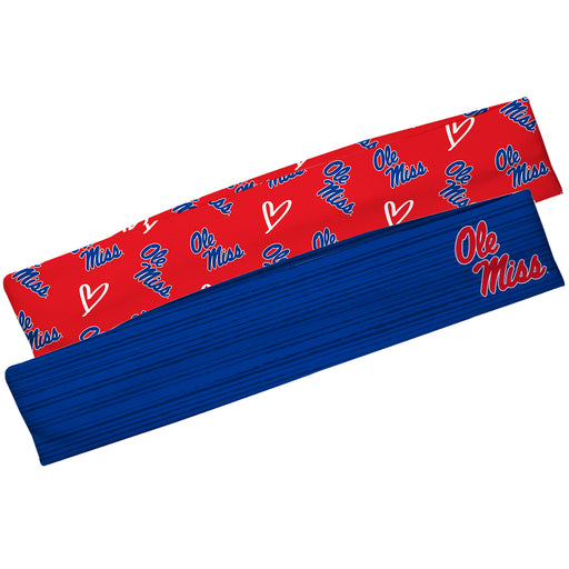 Mississippi Blue Solid And Red Repeat Logo Headband Set