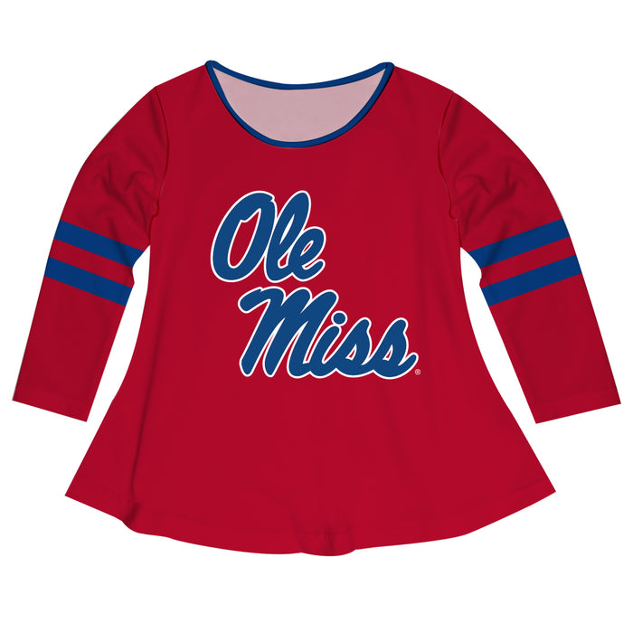 Mississippi Rebels Big Logo Red Stripes Long Sleeve Girls Laurie Top - Vive La Fête - Online Apparel Store