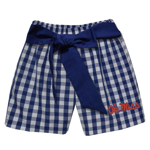 Ole Miss Rebels Embroidered Big Check Navy Girls Short With Sash