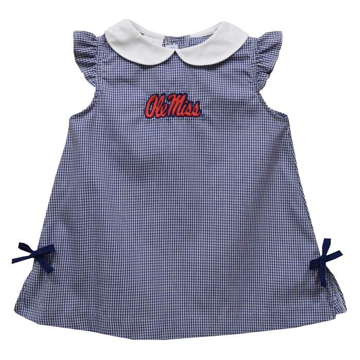Mississippi Embroidered Navy Gingham A Line Dress - Vive La Fête - Online Apparel Store
