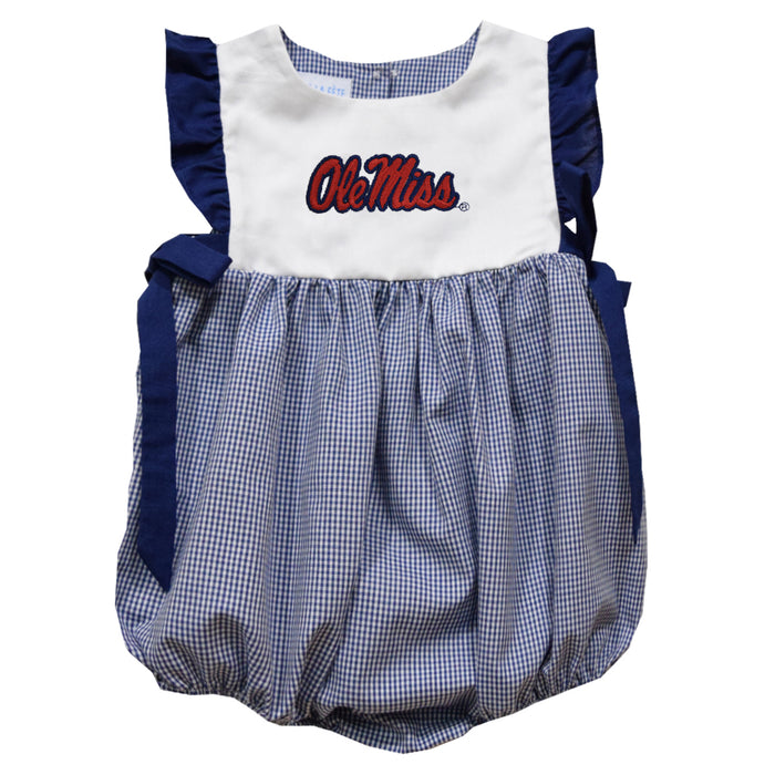 Mississippi Embroidered Navy Gingham Girls Bubble