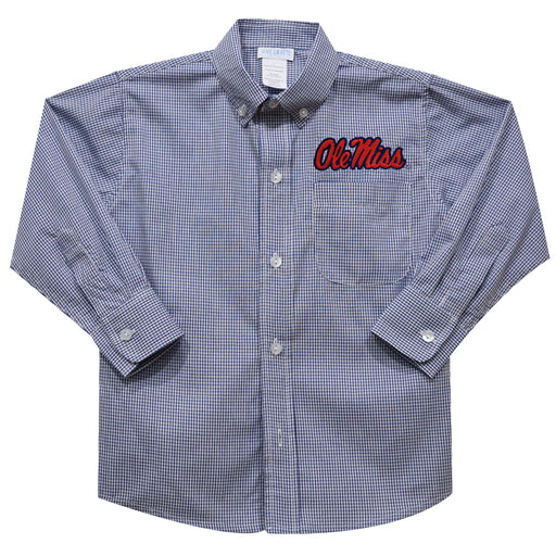 Mississippi Embroidered Navy Gingham Long Sleeve Button Down Shirt - Vive La Fête - Online Apparel Store