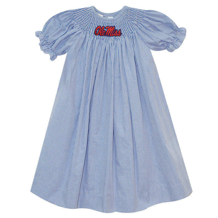 Mississippi Smocked Embroidered Royal Check Short Sleeve Girls Bishop - Vive La Fête - Online Apparel Store