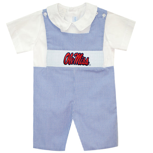 Mississippi Smocked Embroidered Royal Check Jon Jon and  Short Sleeve Shirt - Vive La Fête - Online Apparel Store