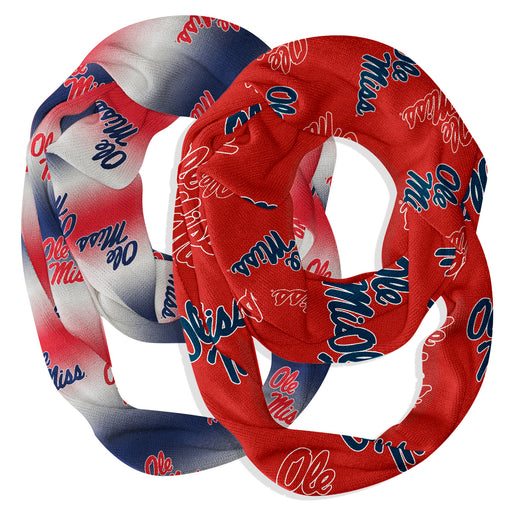 Ole Miss Rebels Vive La Fete All Over Logo Game Day Collegiate Women Set of 2 Light Weight Ultra Soft Infinity Scarfs