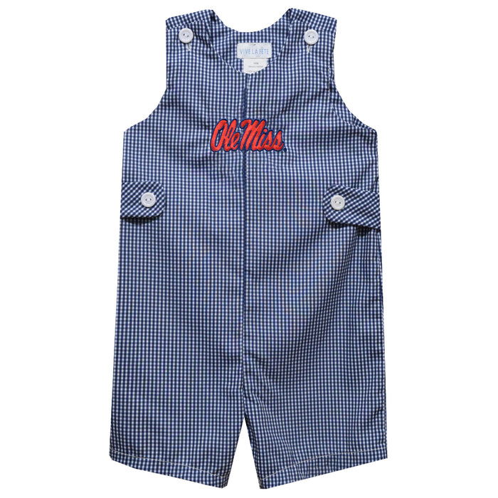Ole Miss Rebels Embroidered Navy Gingham Boys Jon Jon