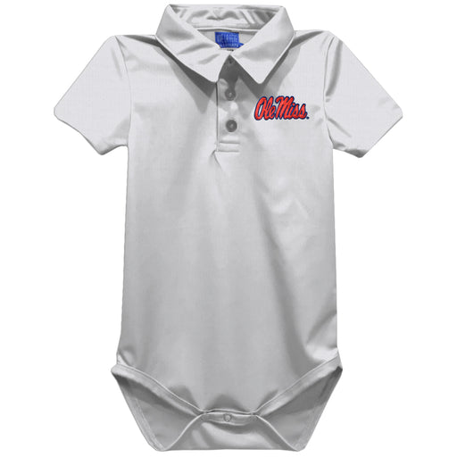Ole Miss Rebels Embroidered White Solid Knit Polo Onesie