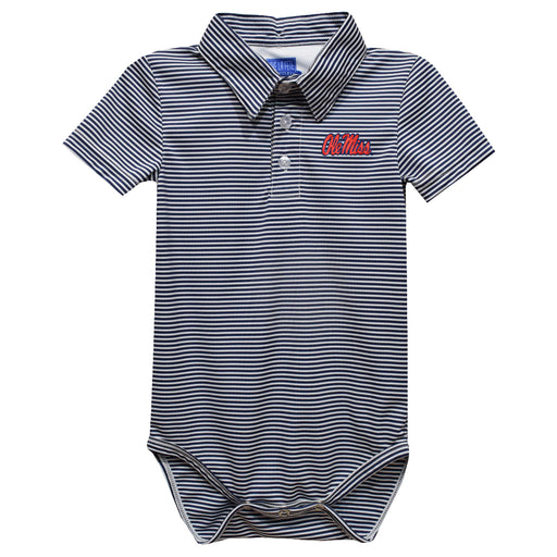 Ole Miss Rebels Embroidered Navy Stripe Knit Polo Onesie