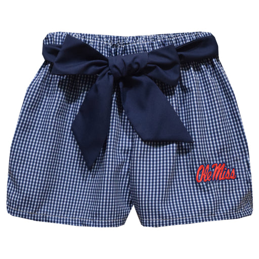 Ole Miss Rebels Embroidered Navy Gingham Girls Short with Sash