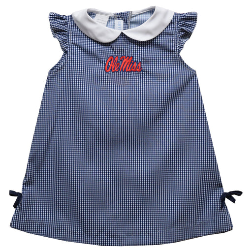 Ole Miss Rebels Embroidered Navy Gingham A Line Dress