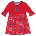 Ole Miss Rebels 3/4 Sleeve Solid Red Repeat Print Hand Sketched Vive La Fete Impressions Artwork on Skirt