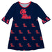 Ole Miss Rebels Vive La Fete Girls Game Day 3/4 Sleeve Solid Navy All Over Logo on Skirt