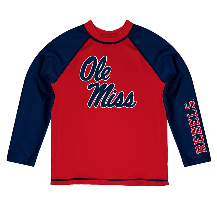 Ole Miss Rebels Vive La Fete Logo Red Navy Long Sleeve Raglan Rashguard