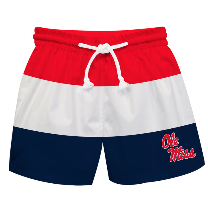 Ole Miss Rebels Vive La Fete Red White Navy Stripes Swimtrunks V1