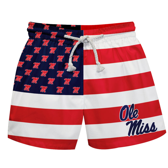Ole Miss Rebels Vive La Fete Game Day Red White Navy Flag Swimtrunks V1
