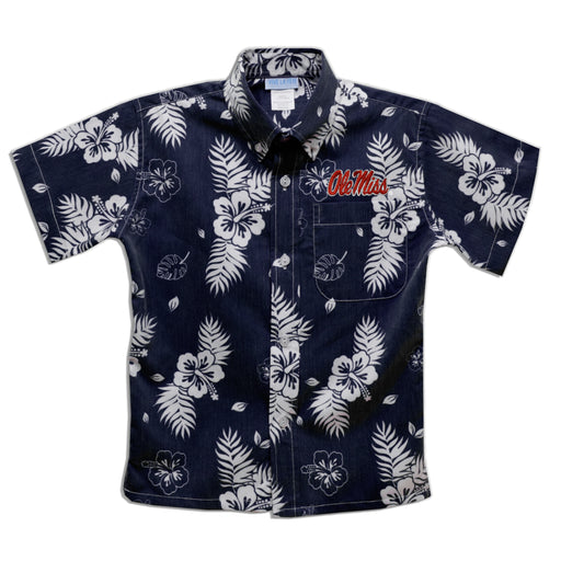 Ole Miss Rebels Navy Hawaiian Short Sleeve Button Down Shirt