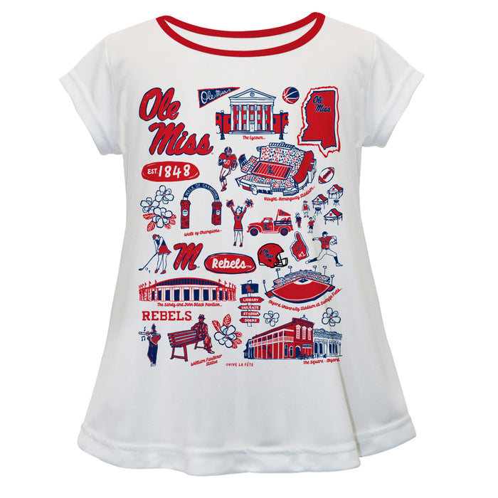 Ole Miss Rebels Hand Sketched Vive La Fete Impressions Artwork White Short Sleeve Top