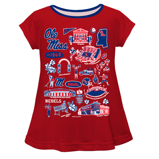 Ole Miss Rebels Hand Sketched Vive La Fete Impressions Artwork Red Short Sleeve Top