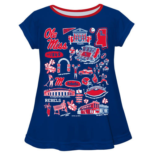 Ole Miss Rebels Hand Sketched Vive La Fete Impressions Artwork Blue Short Sleeve Top