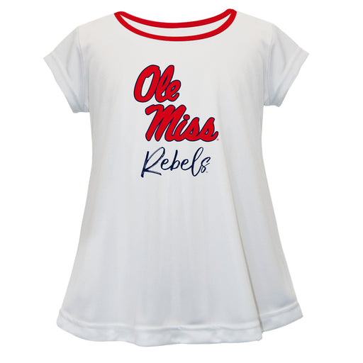 Ole Miss Rebels Vive La Fete Girls Game Day Short Sleeve White Top with School Logo and Name