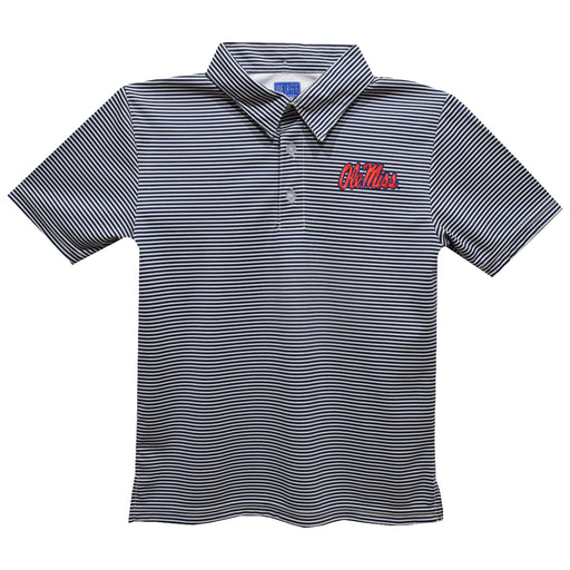 Ole Miss Rebels Embroidered Navy Stripes Short Sleeve Polo Box Shirt