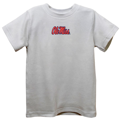 Ole Miss Rebels Embroidered White Short Sleeve Boys Tee Shirt