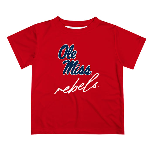 Ole Miss Rebels Vive La Fete Script V1 Red Short Sleeve Tee Shirt