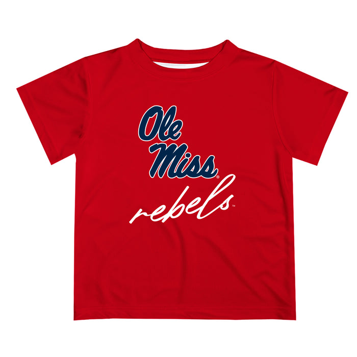 Ole Miss Rebels Vive La Fete Script V1 Red Short Sleeve Tee Shirt