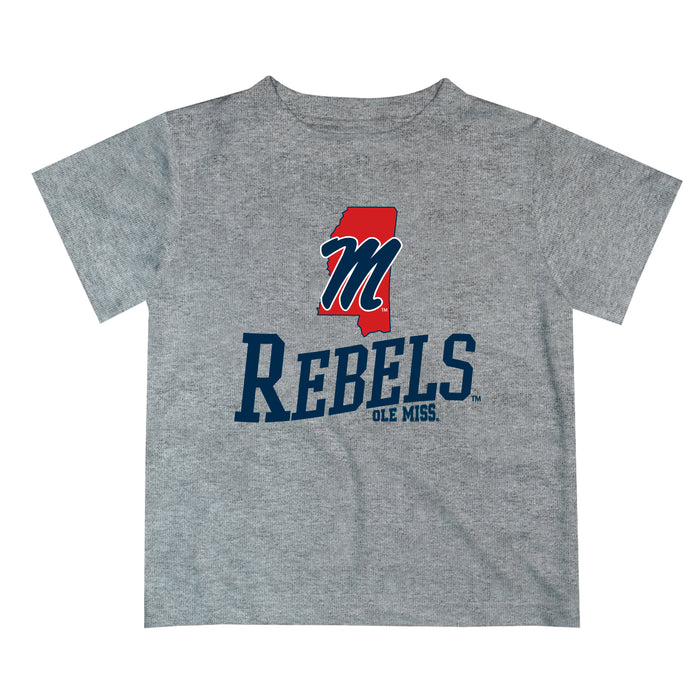 Ole Miss Rebels Vive La Fete State Map Heather Gray Short Sleeve Tee Shirt