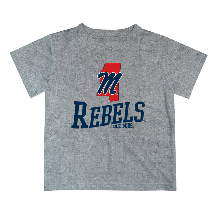 Ole Miss Rebels Vive La Fete State Map Heather Gray Short Sleeve Tee Shirt