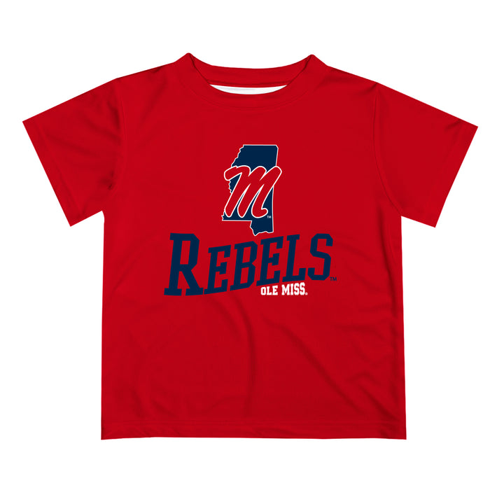 Ole Miss Rebels Vive La Fete State Map Red Short Sleeve Tee Shirt