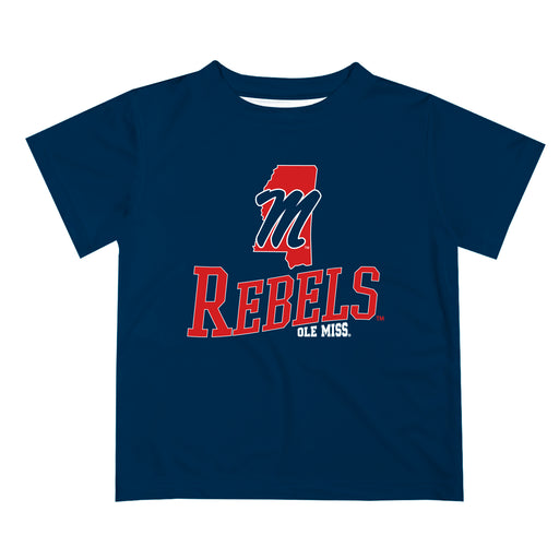Ole Miss Rebels Vive La Fete State Map Navy Short Sleeve Tee Shirt