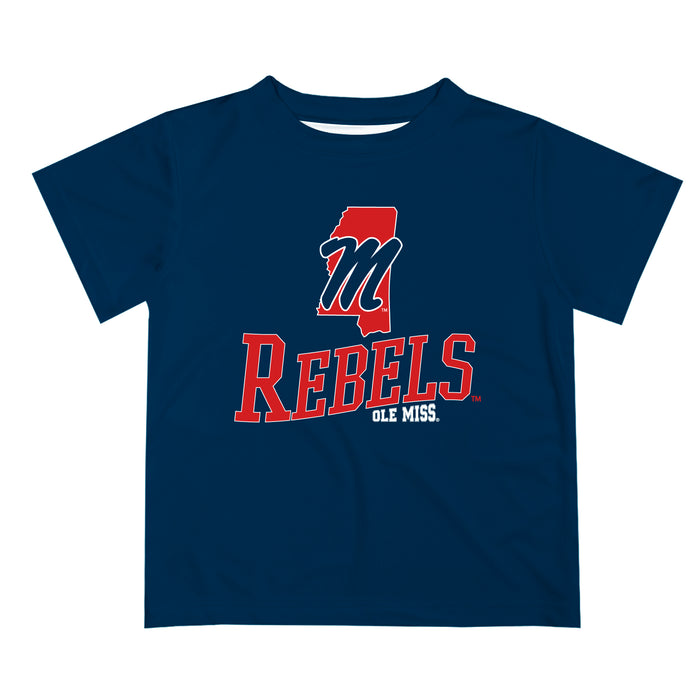 Ole Miss Rebels Vive La Fete State Map Navy Short Sleeve Tee Shirt