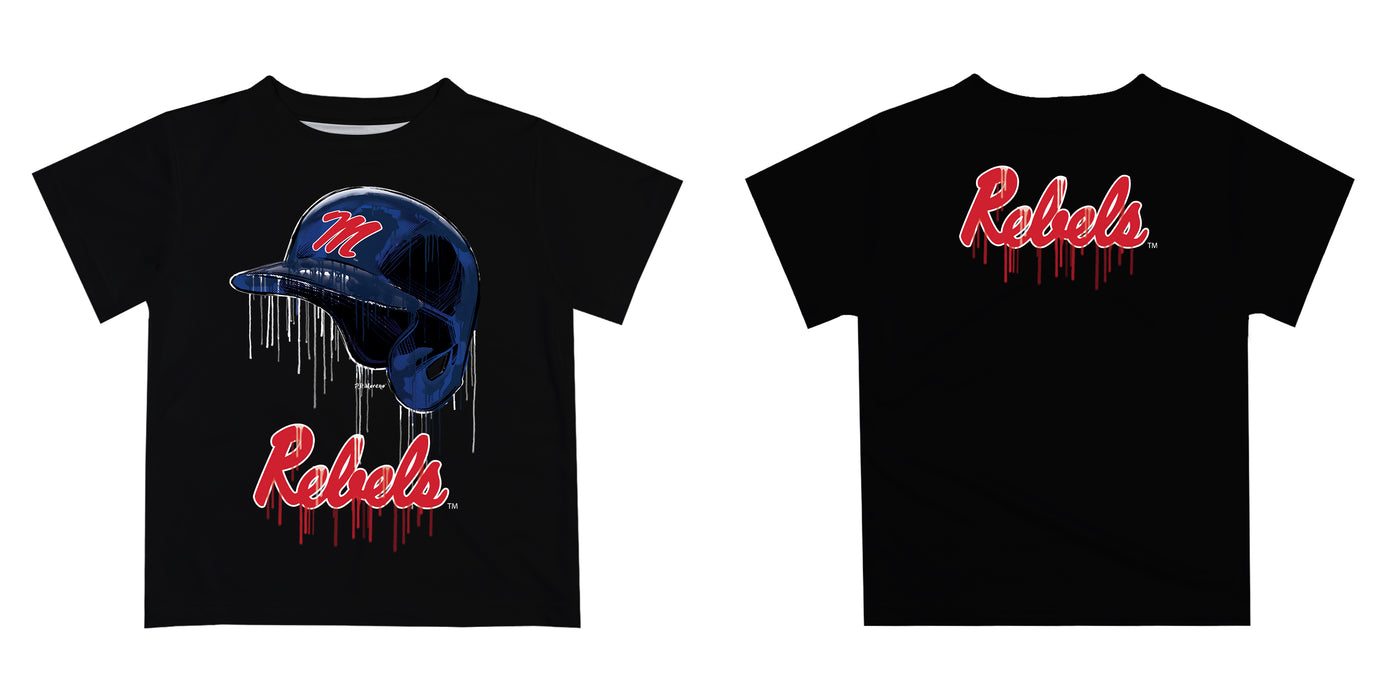 Ole Miss Rebels Original Dripping Baseball Helmet Navy T-Shirt by Vive La Fete - Vive La Fête - Online Apparel Store
