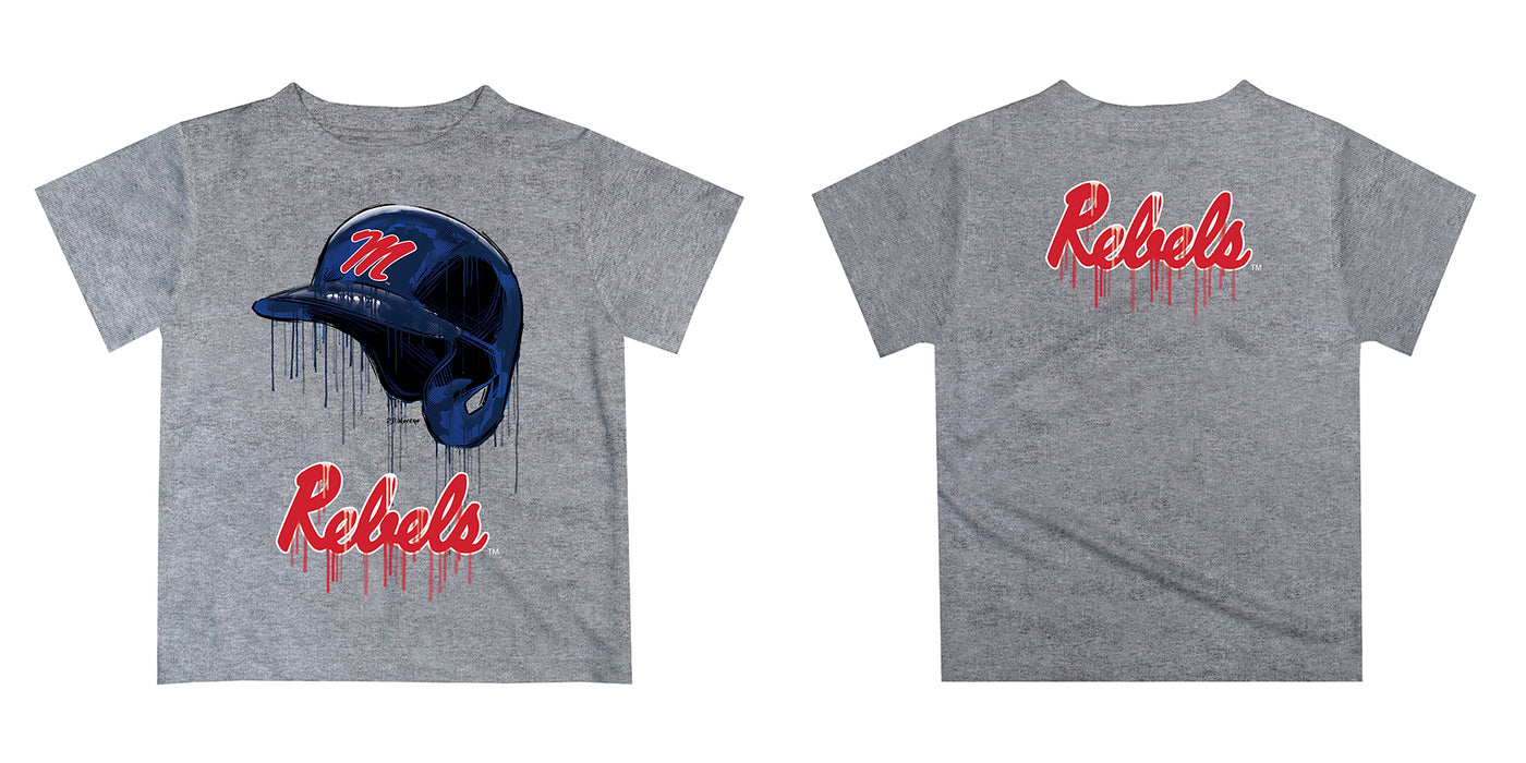 Ole Miss Rebels Original Dripping Baseball Helmet Navy T-Shirt by Vive La Fete - Vive La Fête - Online Apparel Store