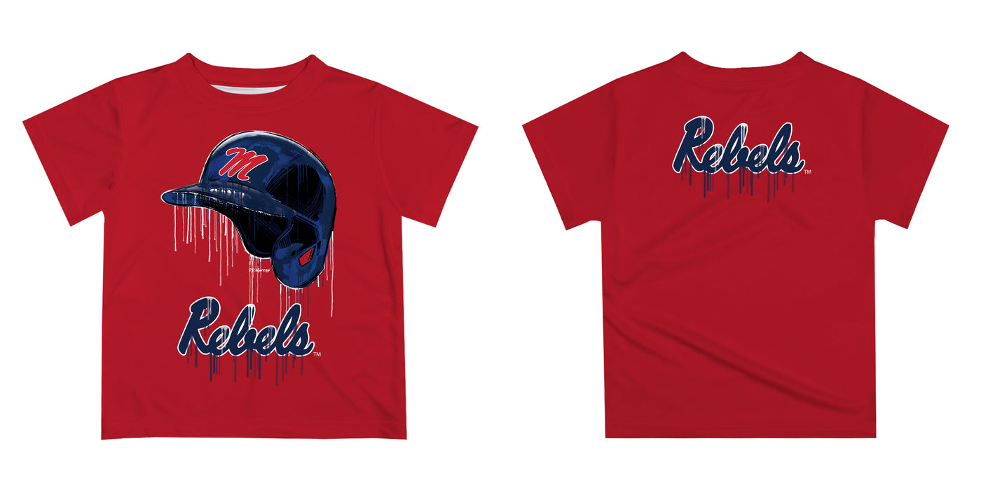 Ole Miss Rebels Original Dripping Baseball Helmet Navy T-Shirt by Vive La Fete - Vive La Fête - Online Apparel Store