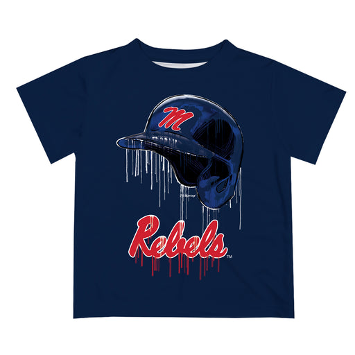 Ole Miss Rebels Original Dripping Baseball Helmet Navy T-Shirt by Vive La Fete